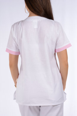 Košeľa chirurgická 02- dámska  - biela s ružovým  lemom - VYROBENÉ NA SLOVENSKU