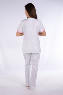 Košeľa chirurgická 02- dámska  - biela s ružovým  lemom - VYROBENÉ NA SLOVENSKU