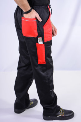 Nohavice na šnúrku  (čierno -  červené) výška 194 - VYROBENÉ NA SLOVENSKU
