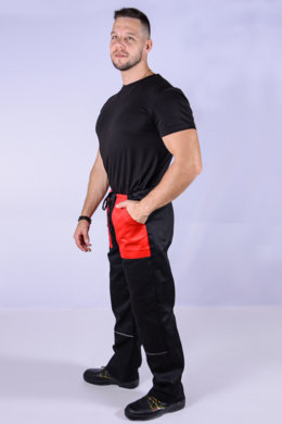 Nohavice na šnúrku  (čierno -  červené) výška 194 - VYROBENÉ NA SLOVENSKU