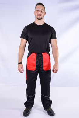Nohavice na šnúrku  (čierno -  červené) výška 182 - VYROBENÉ NA SLOVENSKU