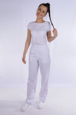 Nohavice na pevný pás - biele - dámske (100% bavlna) VYROBENÉ NA SLOVENSKU