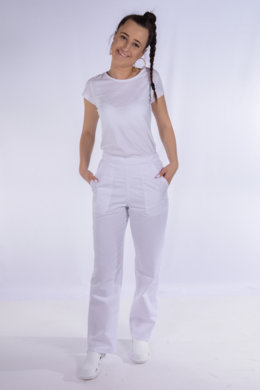 Nohavice na pevný pás - biele - dámske (100% bavlna) VYROBENÉ NA SLOVENSKU