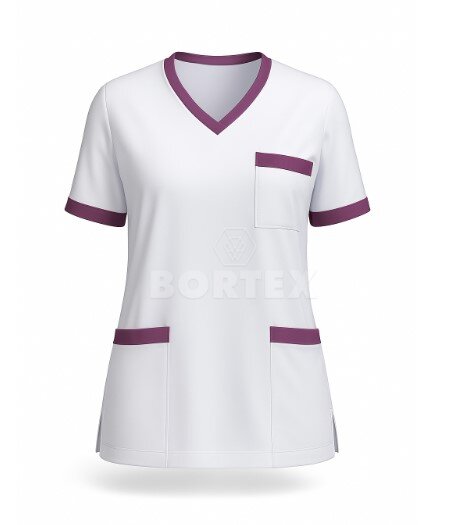 Chirurgická košeľa z úpletu - biela+fialový lem