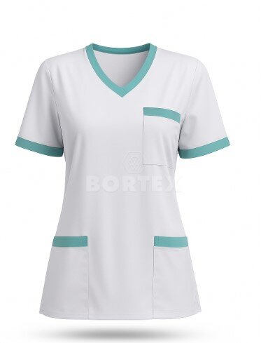 Chirurgická košeľa z úpletu - biela+mätový lem