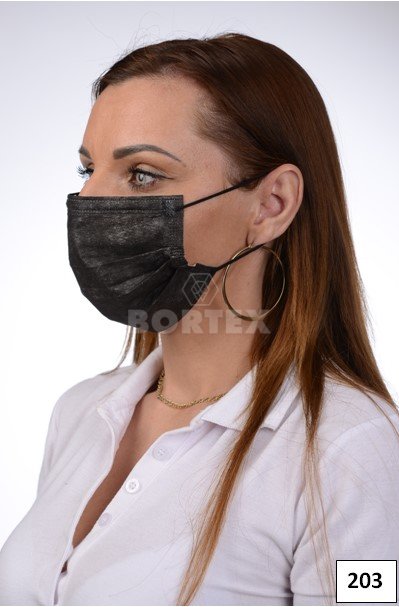 Jednorázové trojvrstvové certifikované rúško na tvár s gumičkou - čierne