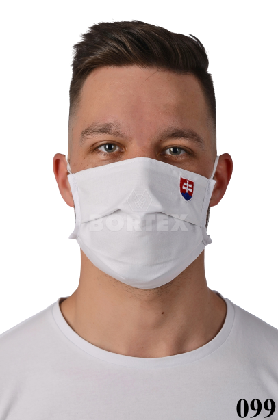 Rúško bavlnené na tvár-BORT,dvojvrstvové-1vrstva(100%bavlna) s nášivkou slovenský znak (biele)