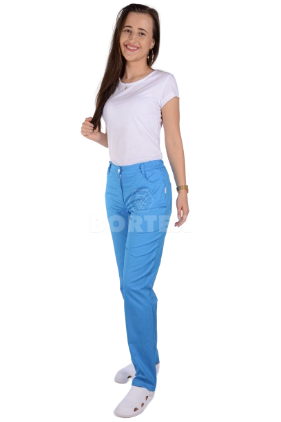 Nohavice MIRA na pevný pás - všitá guma - tyrkysové - VYROBENÉ NA SLOVENSKU