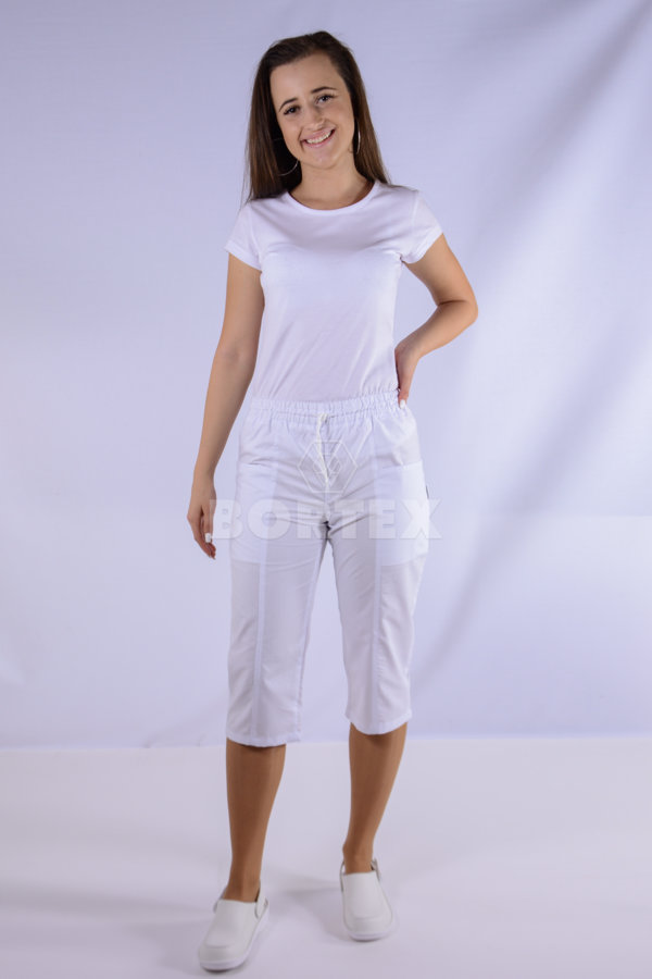 Nohavice biele  Klara 3/4 na gumu dámske (100% bavlna) VYROBENÉ NA SLOVENSKU