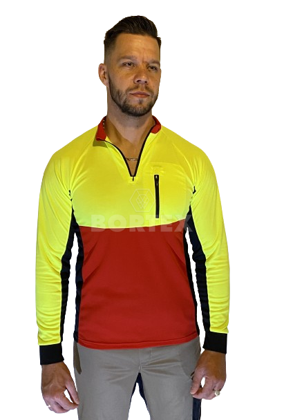 Tričko MATEJ - funkčné - neónová žltá/červená - dlhý rukáv VYROBENÉ NA SLOVENSKU