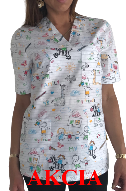 Košeľa dámska zdravotná EVA  - vzor písmenká - VYROBENÉ NA SLOVENSKU