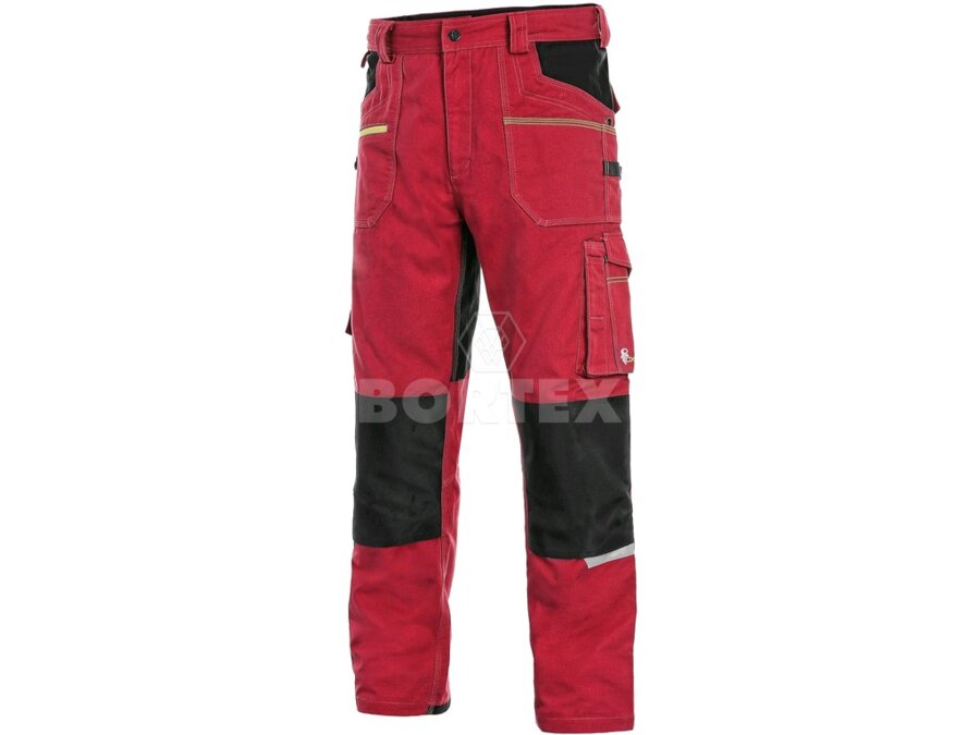 Nohavice pánske na pevný pás  CXS STRETCH - červeno-čierne