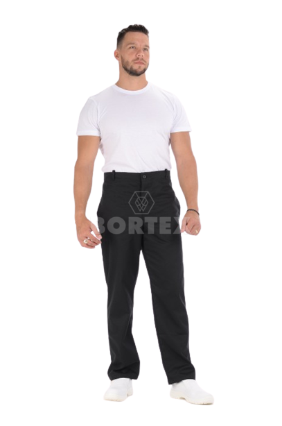Nohavice na pevný pás  - pánske - čierne (zmesový materiál) - VYROBENÉ NA SLOVENSKU