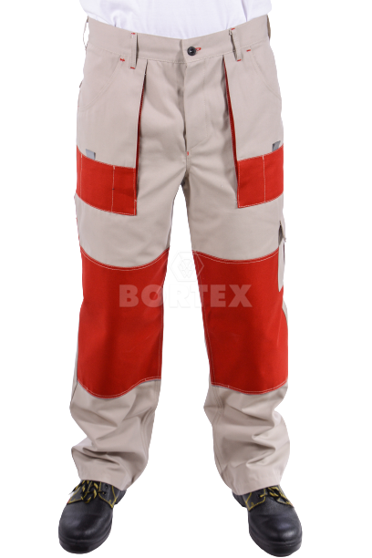 Nohavice pracovné MAJSTER pánske (zmesovka-65% PES a 35% Ba-výška 182) béžovo - červené - VYROBENÉ NA SLOVENSKU
