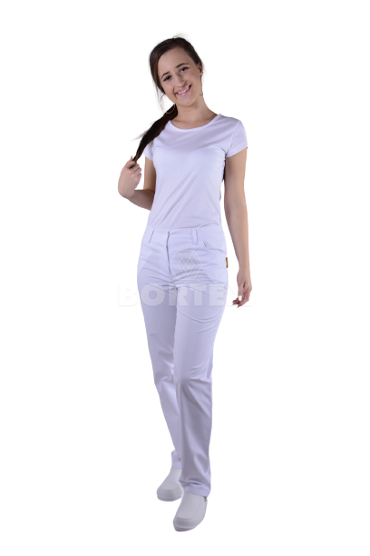 Nohavice MIRA na pevný pás - všitá guma -  biele  - VYROBENÉ NA SLOVENSKU