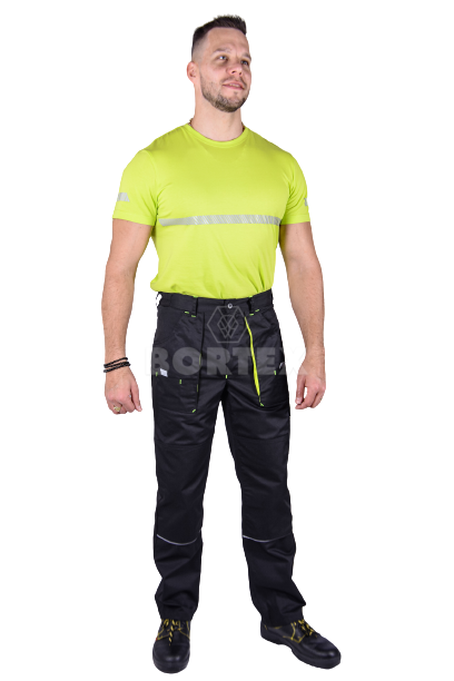 Nohavice pracovné MAJSTER pánske - čierno-žlté (zmesovka-65% PES a 35% Ba-výška 194) neoteplené - VYROBENÉ NA SLOVENSKU