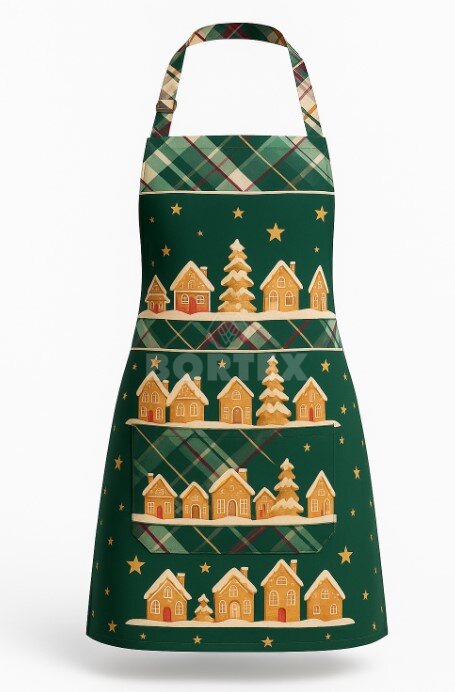 Vianočná zástera Kveta s prackou -  zelená - VYROBENÉ NA SLOVENSKU