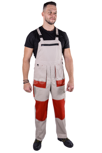 Nohavice trakové MAJSTER - béžovo -červené - VYROBENÉ NA SLOVENSKU