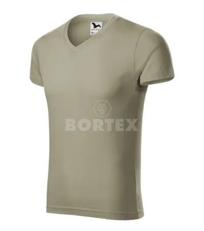 Tričko pánske - MALFINI - Slim Fit V-neck -  svetlá khaki