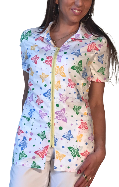 Košeľa dámska zdravotná BIBI 03 potlač motýľ - VYROBENÉ NA SLOVENSKU