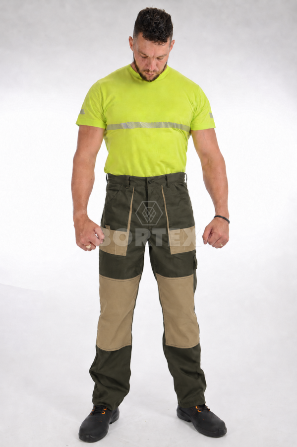 Nohavice pracovné MAJSTER - pánske - khaki+béžová - VYROBENÉ NA SLOVENSKU