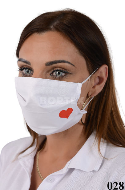 Rúško bavlnené na tvár B03-BORT (dvojvrstvové-100% bavlna) s potlačou  - srdce 028 - VYROBENÉ NA SLOVENSKU