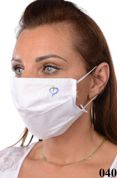 Rúško bavlnené na tvár-BORT (dvojvrstvové-100% bavlna) s výšivkou - krížik (modré) 040 - VYROBENÉ NA SLOVENSKU