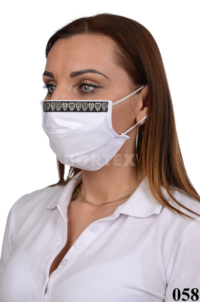 Rúško na tvár bavlnené B03-BORT.slovenský výrobok (dvojvrstvové-100% bavlna) - ozdobné rúško motív srdcia (biele) 058