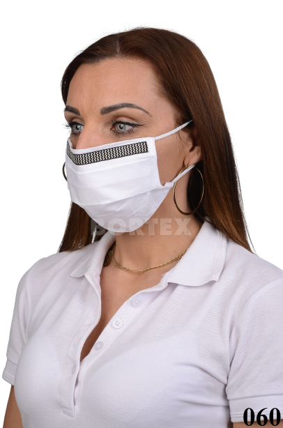 Ozdobné rúško  bavlnené na tvár B03-BORT (dvojvrstvové-100% bavlna) motív vlnky (biele) 060 - VYROBENÉ NA SLOVENSKU