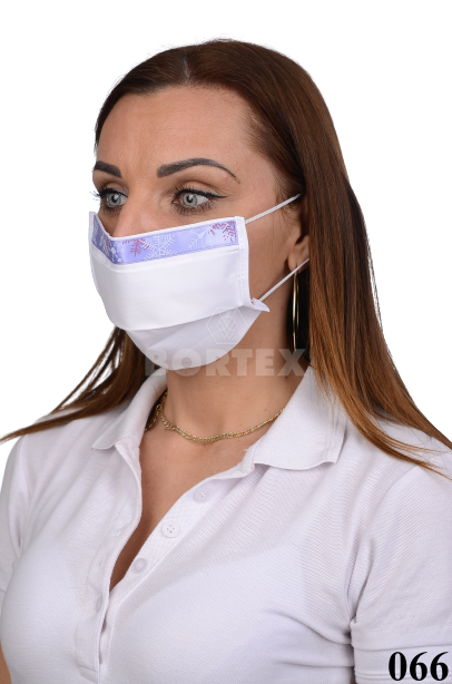 Slovenské bavlnené rúško na tvár B03-BORT.slovenský výrobok (dvojvrstvové-100% bavlna) - ozdobné rúško motív snehová vločka (biele) 066