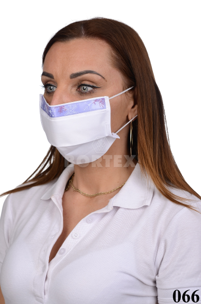 Ozdobné rúško  bavlnené na tvár B03-BORT (dvojvrstvové-100% bavlna) motív snehová vločka (biele) 066 - VYROBENÉ NA SLOVENSKU