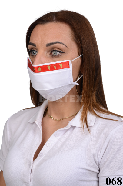 Bavlnené slovenské rúško na tvár B03-BORT.slovenský výrobok (dvojvrstvové-100% bavlna) - ozdobné rúško motív vianočný stromček(biele) 068