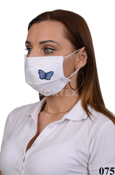 Bavlnené rúško na tvár B03-BORT (dvojvrstvové-100% bavlna) motív motýľ (biele) 075 - VYROBENÉ NA SLOVENSKU