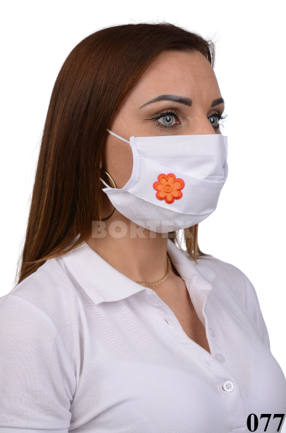 Rúško na tvár bavlnené B03-BORT.slovenský výrobok (dvojvrstvové-100% bavlna) - motív kvet (biele) 077