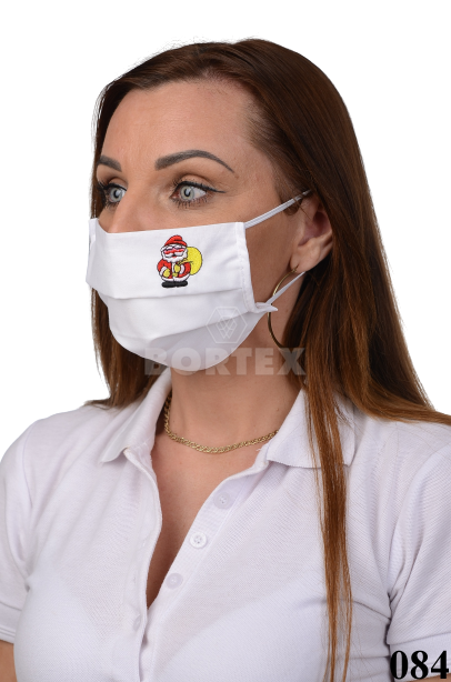 Bavlnené rúško na tvár B03-BORT (dvojvrstvové-100% bavlna)s výšivkou motív Mikuláš (biele) 084 - VYROBENÉ NA SLOVENSKU