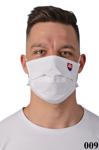 Rúško antibakteriálne na tvár-BORT,dvojvrstvové-1vrstva(100%bavlna), 1vrstva (100%polyester s iónmi striebra) so slovenským znakom-výšivka 009 - VYROBENÉ NA SLOVENSKU
