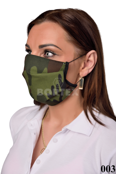 Rúško antibakteriálne na tvár-BORT,dvojvrstvové-1vrstva(100%bavlna), 1vrstva (100%polyester s iónmi striebra)-maskáčové 003 - VYROBENÉ NA SLOVENSKU