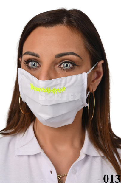 Ochranné antibakteriálne rúško s iónmi striebra B03- BORTEX, slovenský výrobok, dvojvrstvové-1.vrstva(100%bavlna), 2.vrstva (100%polyester s iónmi striebra) s ozdobným ornamentom-výšivka (žltá) 013