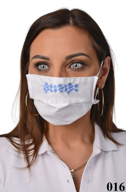 Rúško antibakteriálne na tvár-BORT,dvojvrstvové-1vrstva(100%bavlna), 1vrstva (100%polyester s iónmi striebra) s ozdobným ornamentom-výšivka (svetlo modré) 016 - VYROBENÉ NA SLOVENSKU