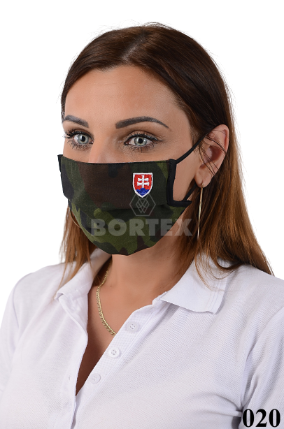 Rúško antibakteriálne na tvár-BORT,dvojvrstvové-1vrstva(100%bavlna), 1vrstva (100%polyester s iónmi striebra)maskáčové so slovenským znakom-výšivka 020 - VYROBENÉ NA SLOVENSKU