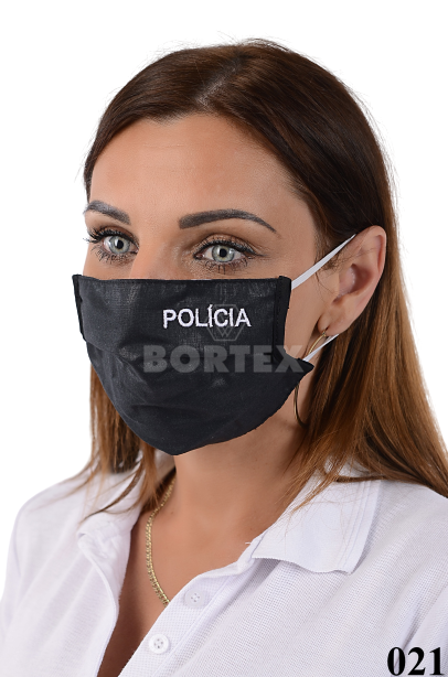 Rúško antibakteriálne na tvár-BORT,dvojvrstvové-1vrstva(100%bavlna), 1vrstva (100%polyester s iónmi striebra)s políciou-výšivka (biela) 021 - VYROBENÉ NA SLOVENSKU