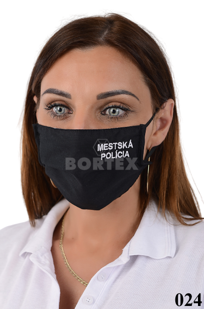 Antibakteriálne rúško so striebrom B03- BORTEX, slovenský výrobok, dvojvrstvové-1.vrstva(100%bavlna), 2.vrstva (100%polyester s iónmi striebra) s mestskou políciou-výšivka 024