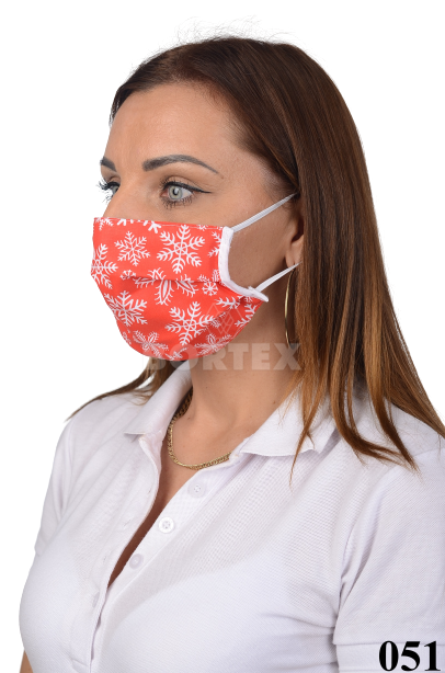 Rúško antibakteriálne na tvár-BORT, dvojvrstvové-1vrstva(100%bavlna), 1vrstva (100%polyester s iónmi striebra) vianočný motív (červené) 051 - VYROBENÉ NA SLOVENSKU