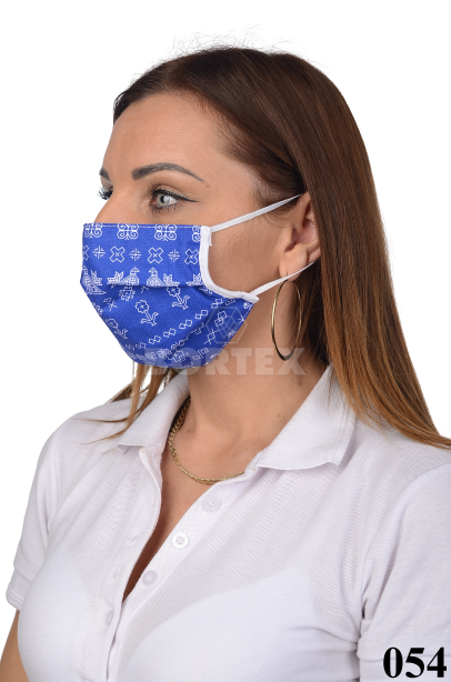 Rúško antibakteriálne na tvár-BORT, dvojvrstvové-1vrstva(100%bavlna), 1vrstva (100%polyester s iónmi striebra) ľudový motív (so sv.modrým podkladom) 054 - VYROBENÉ NA SLOVENSKU