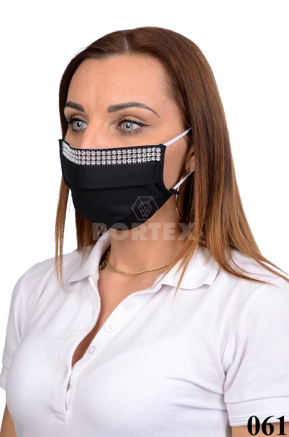 Antibakteriálne ozdobné bavlnené rúško BORT, dvojvrstvové-1vrstva(100%bavlna), 1vrstva (100%polyester s iónmi striebra)  motív bižutéria (čierne) 061 - VYROBENÉ NA SLOVENSKU