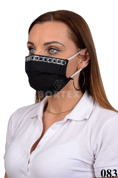 Antibakteriálne ozdobné bavlnené rúško BORT, dvojvrstvové-1vrstva(100%bavlna), 1vrstva (100%polyester s iónmi striebra) motív trblietky  (čierne) 083 - VYROBENÉ NA SLOVENSKU