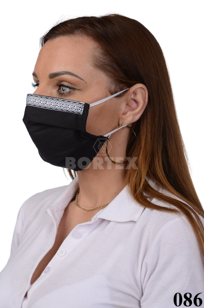 Antibakteriálne ozdobné bavlnené rúško BORT, dvojvrstvové-1vrstva(100%bavlna), 1vrstva (100%polyester s iónmi striebra) motív čipka (čierne) 086 - VYROBENÉ NA SLOVENSKU