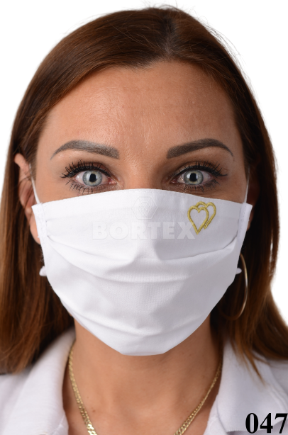 Rúško bavlnené na tvár B03-BORT (dvojvrstvové-100% bavlna) s výšivkou - svadobný motív (srdcia) 047 - VYROBENÉ NA SLOVENSKU