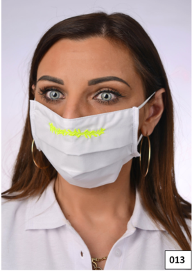 Rúško antibakteriálne na tvár-BORT,dvojvrstvové-1vrstva(100%bavlna), 1vrstva (100%polyester s iónmi striebra) s ozdobným ornamentom-výšivka (žlté) 013 - VYROBENÉ NA SLOVENSKU