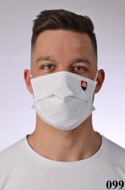 Rúško bavlnené na tvár-BORT,dvojvrstvové-1vrstva(100%bavlna) s nášivkou slovenský znak (biele)